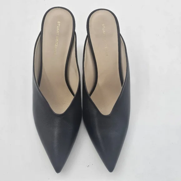 STUART WEITZMAN LEATHER LULA POINTED TOE PUMP IN BLACK 9.5 B MULE - Picture 12 of 12